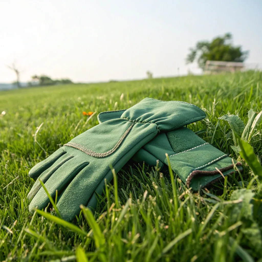 Pair of gardening gloves on grass