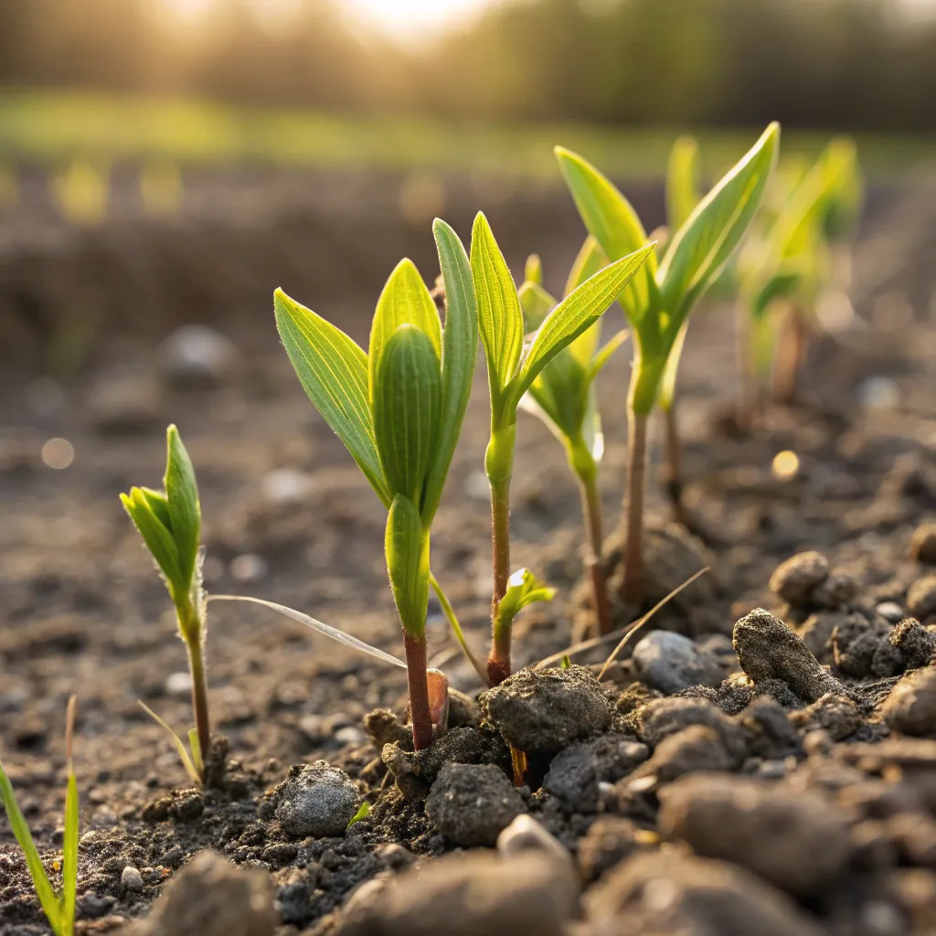 Budding sprouts emerging from the soil
